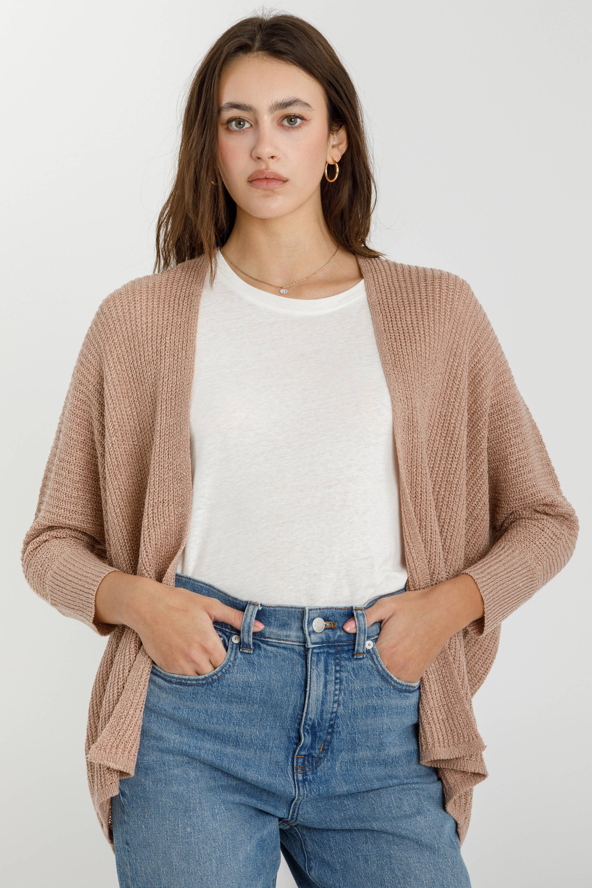 Kamie Dolman Sleeve Open Front Cardigan Mocha