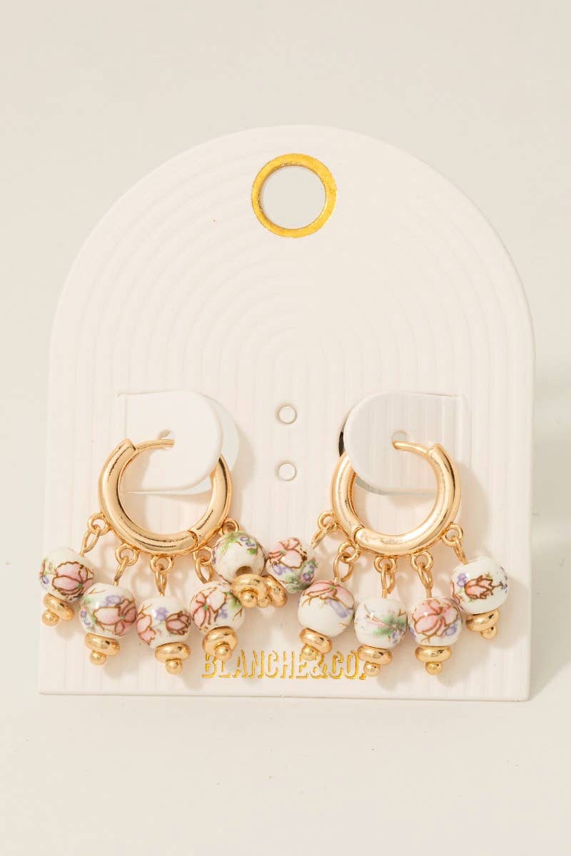 Floral Bead Fringe Hoop Earrings: GPK