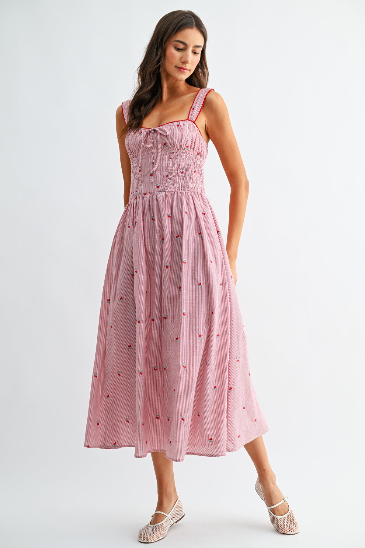 Colleen Stripe &amp; Flower Midi Dress