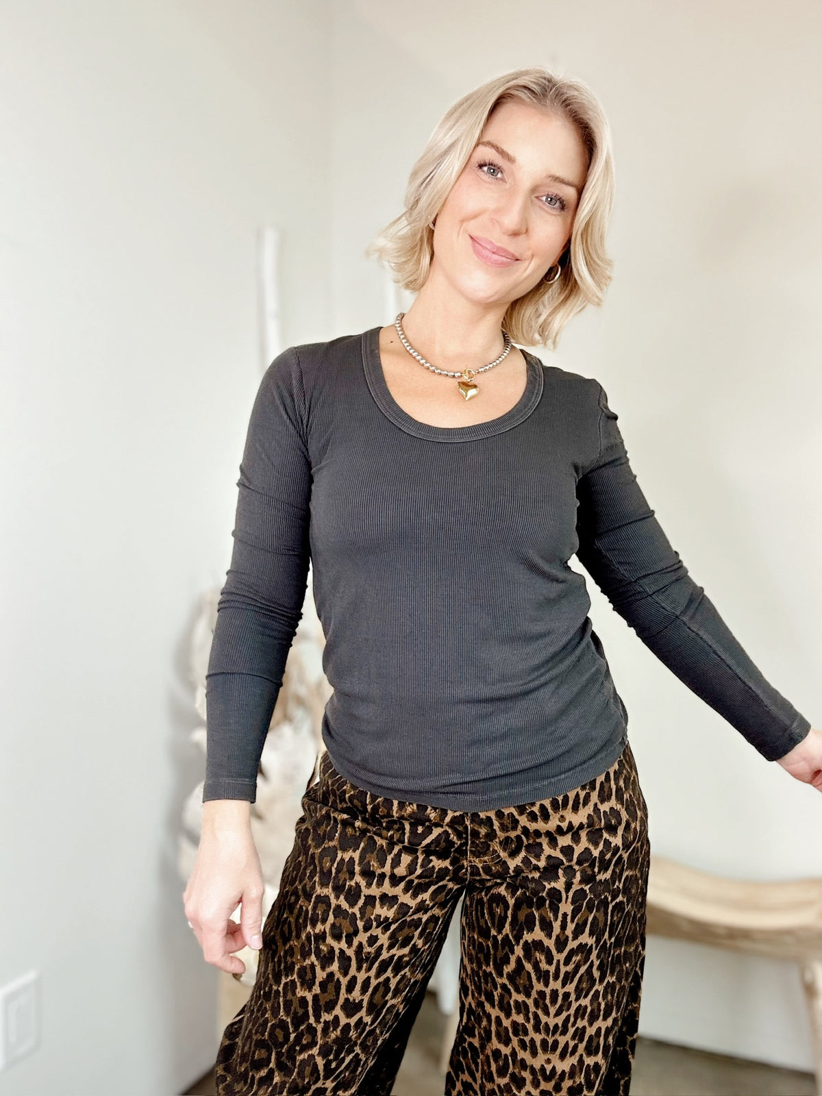 Ginnie Long Sleeve Top Dark Charcoal