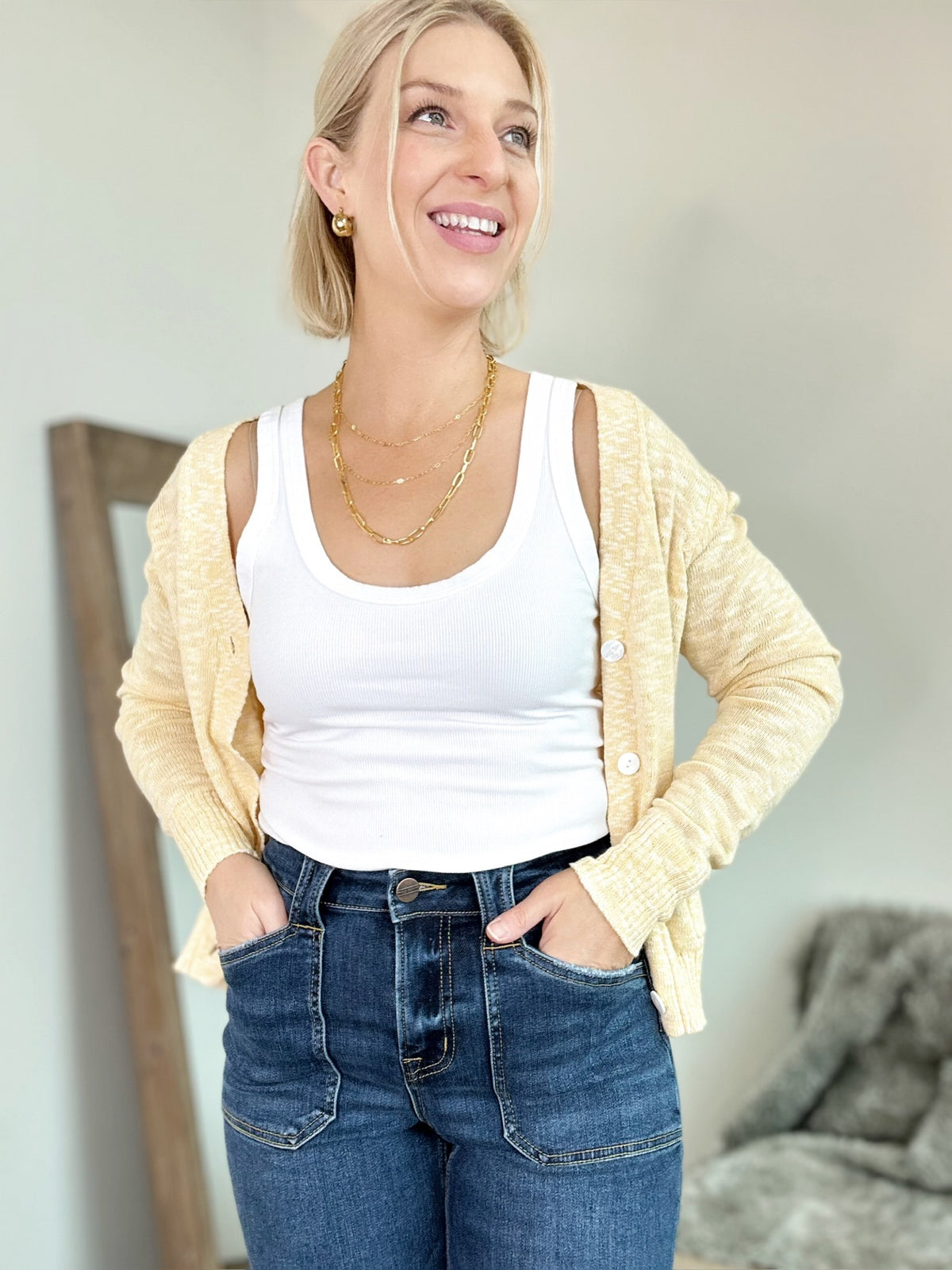 Harlee Button Up Cardigan Yellow