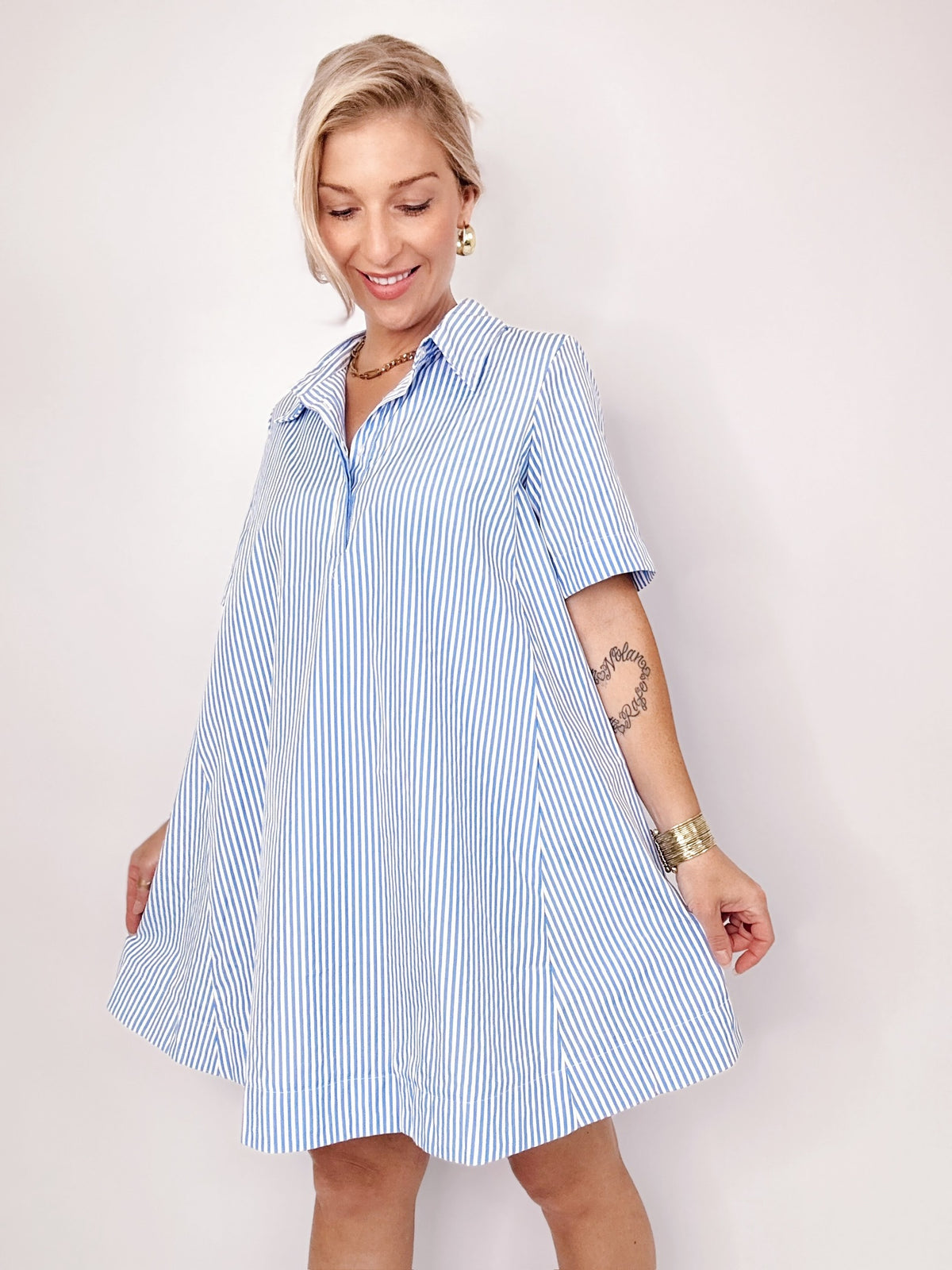 Leanne Striped A-Line Shirt Swing Dress