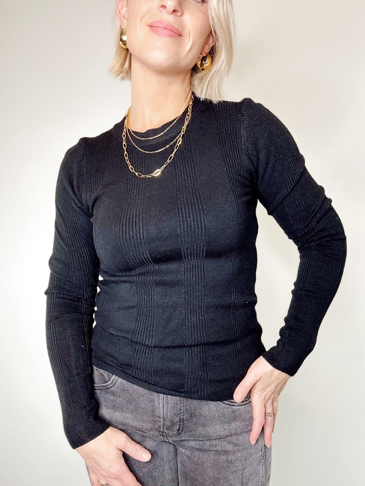 Valerie Patterned Knit Sweater Black