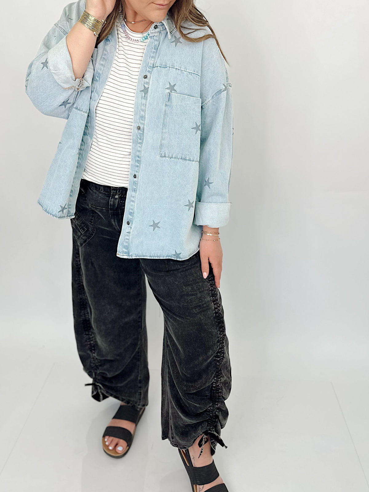 Star Print Denim Shacket