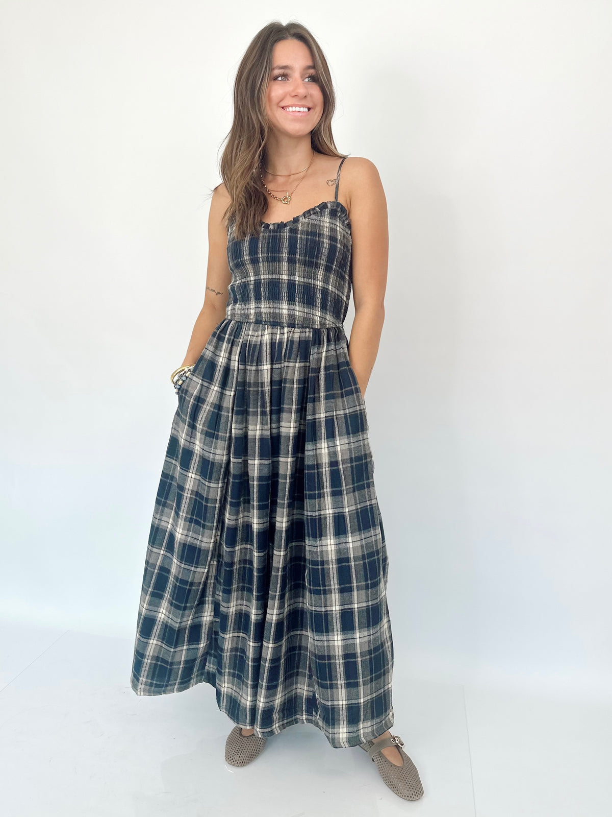Cassie Plaid Smocked Maxi Dress
