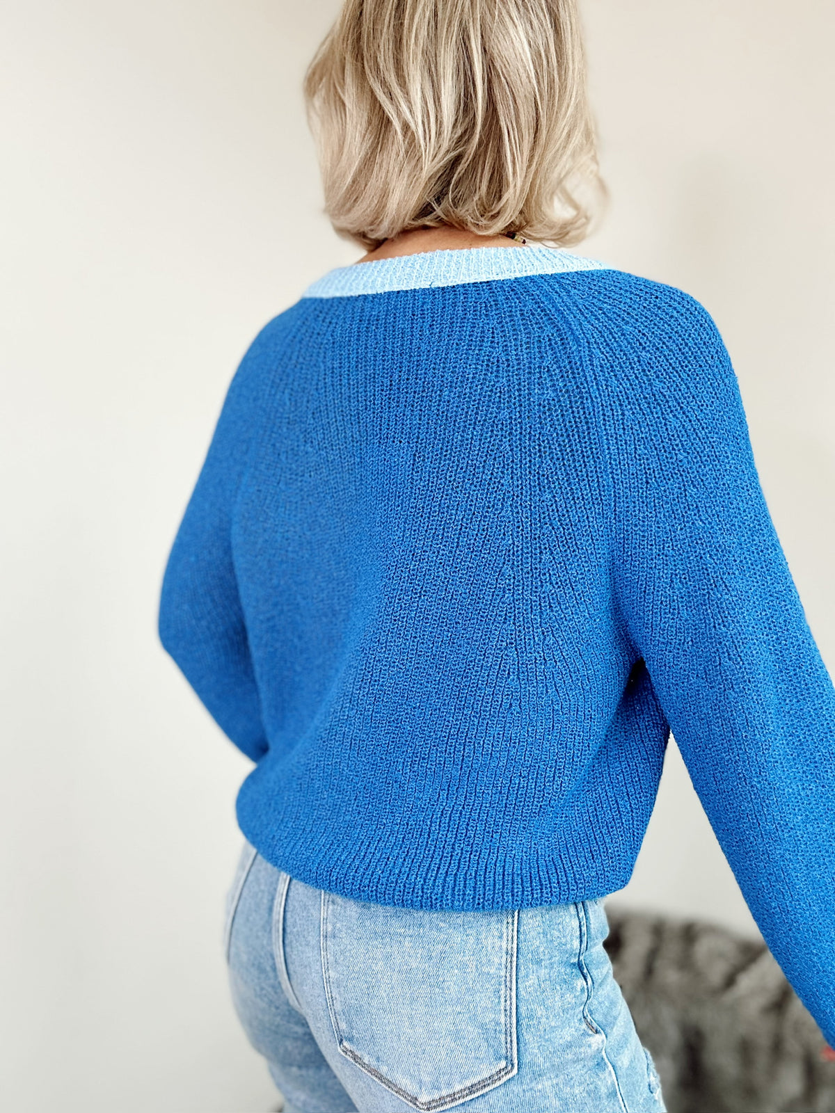 Lexie Contrast Cardigan Sweater Denim Blue