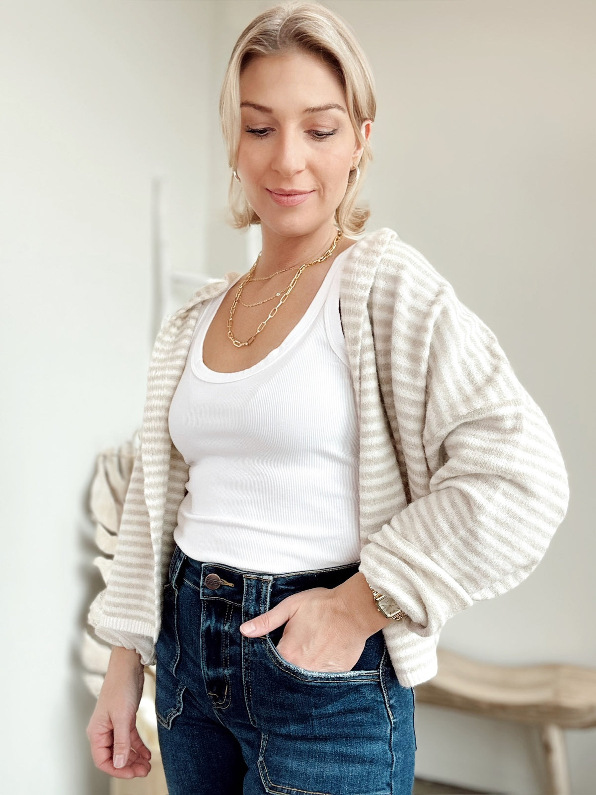 Piper Cardigan Mini Striped Cream