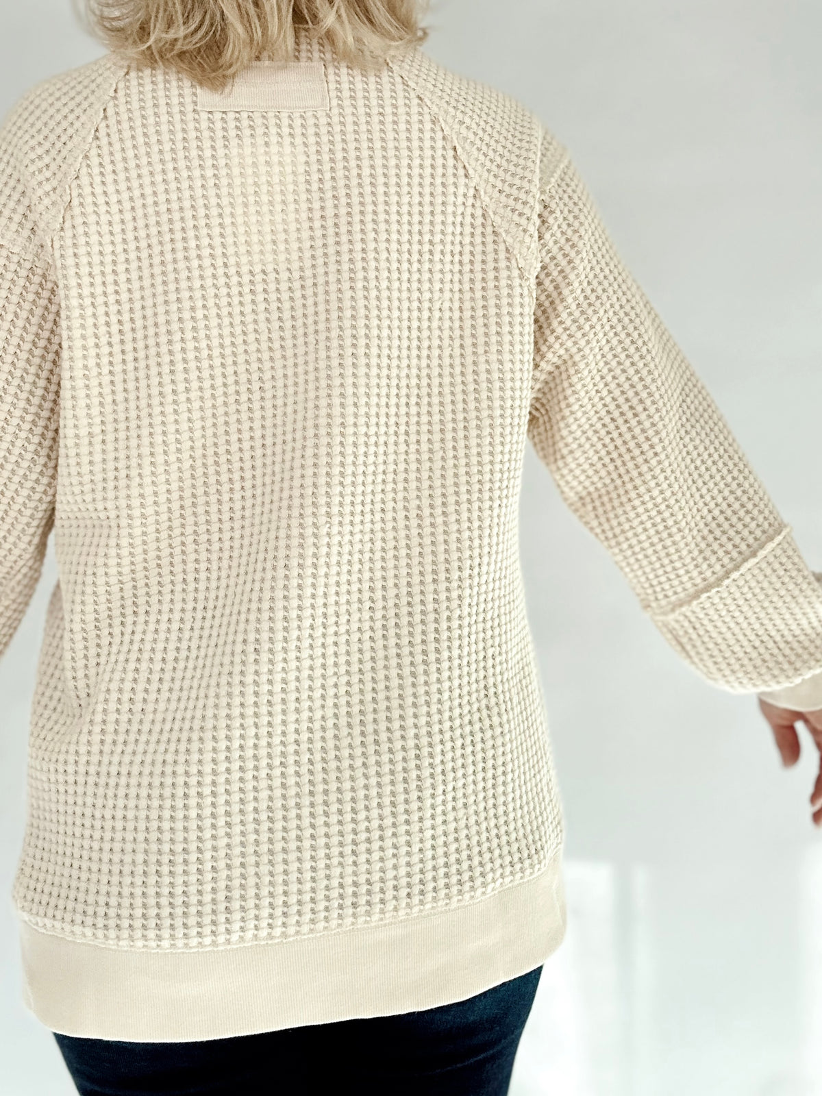 Tabitha Waffle Patch Detail Pullover Cream