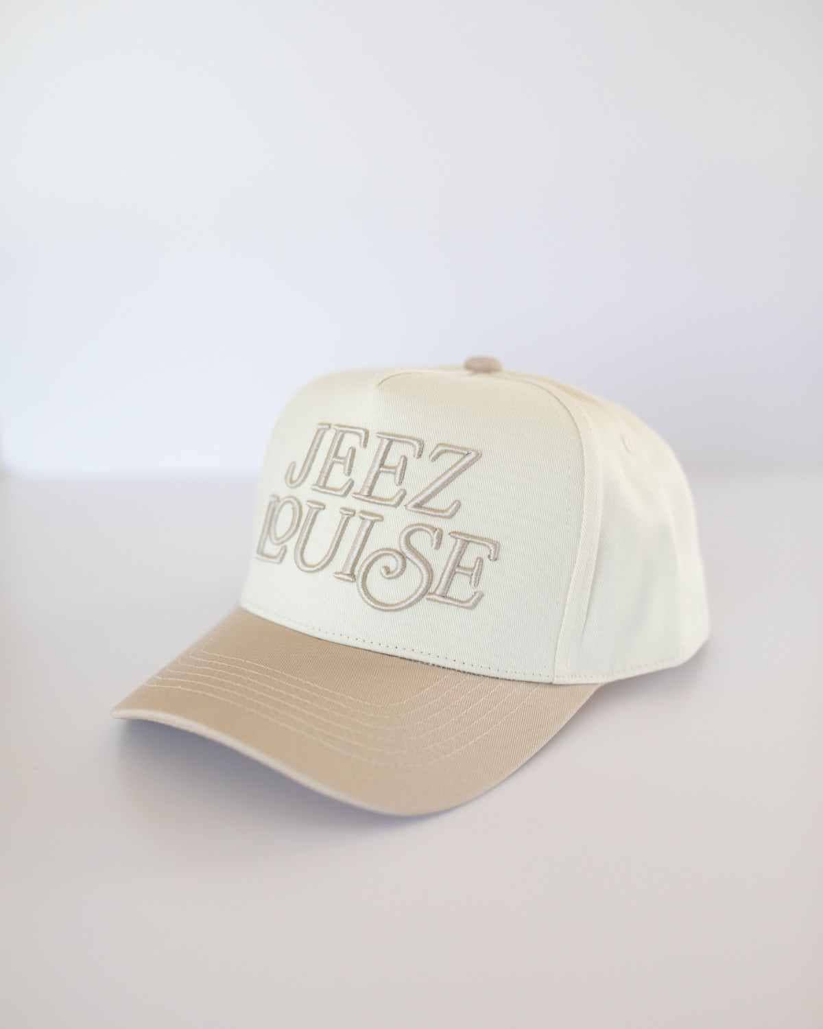 Jeez Louise Trucker Hat Khaki/Cream