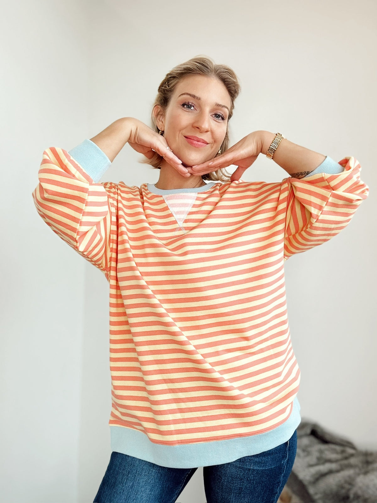 Kodi Striped Sweatshirt Coral/Yellow