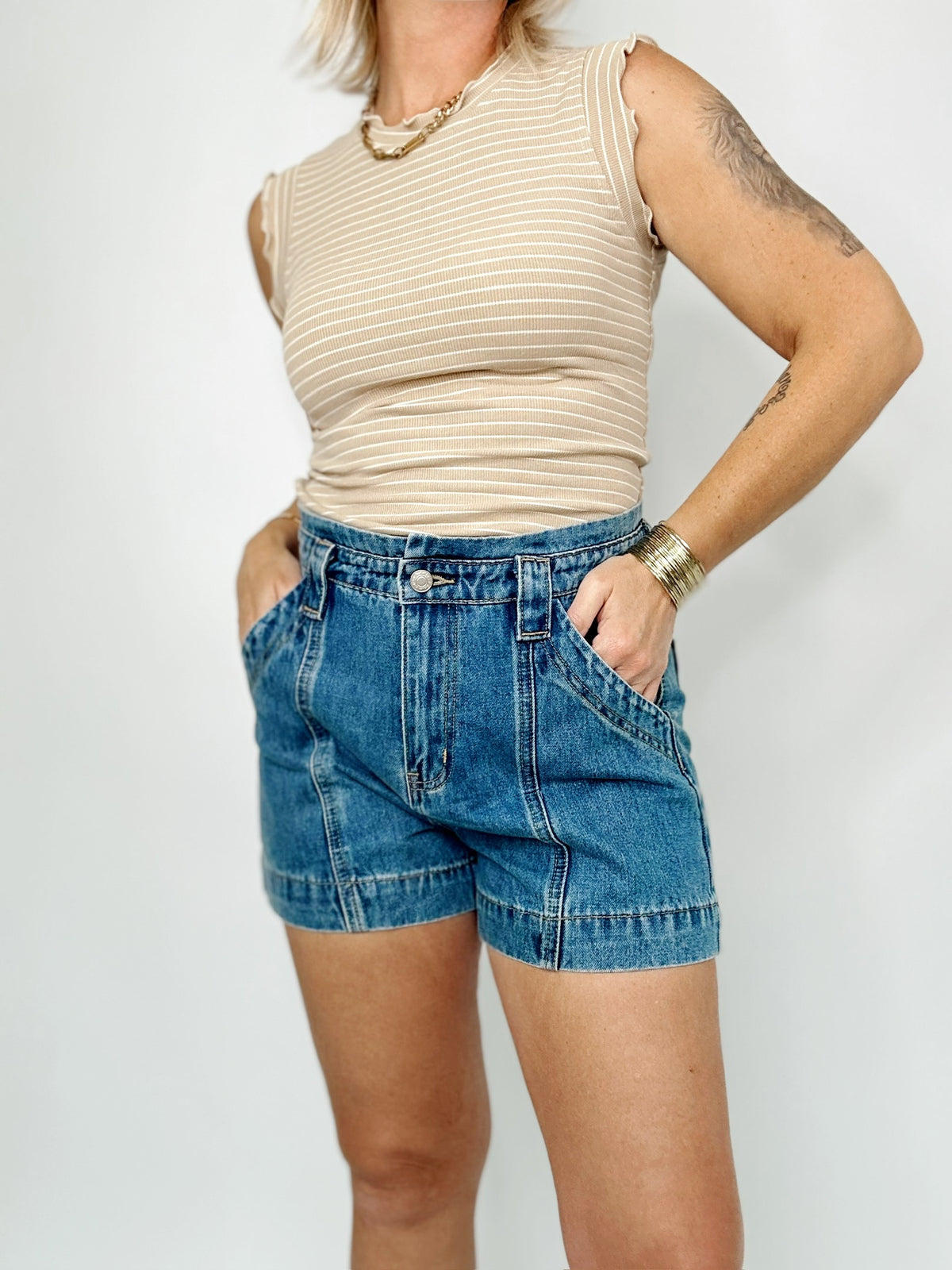 Mae Mid Rise Flare Denim Shorts