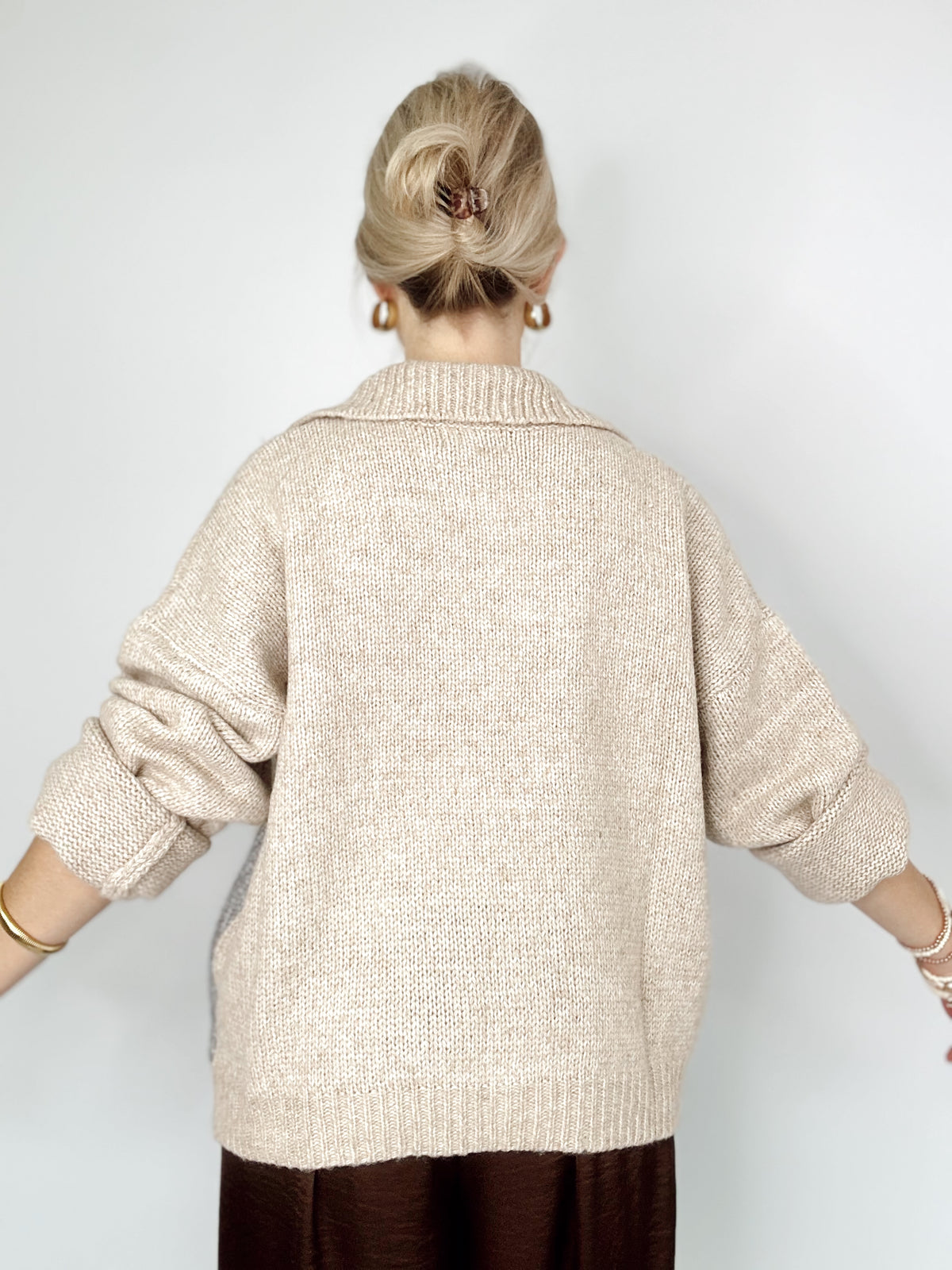Callie Argyle Knit Cardigan Sand