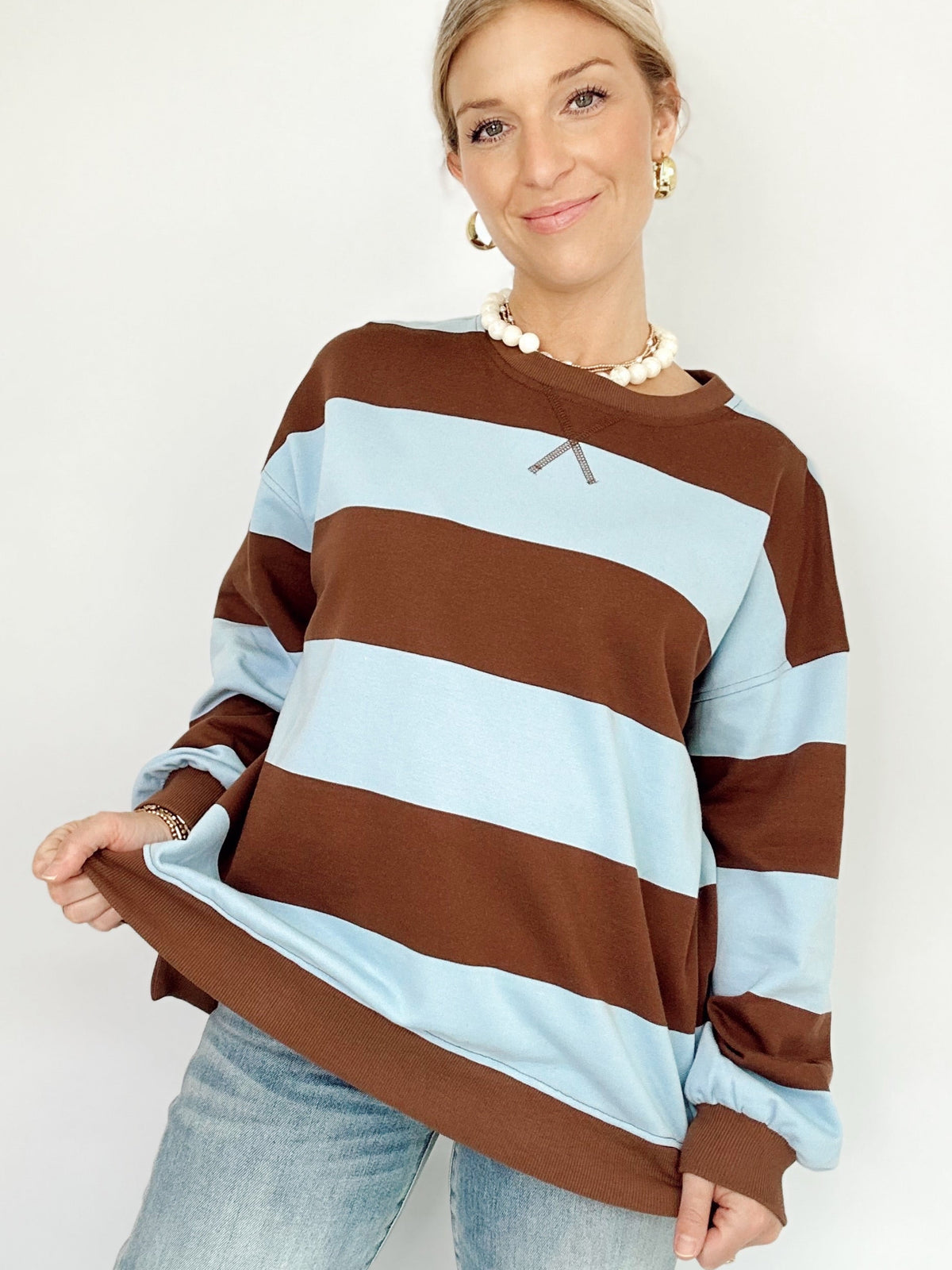 Vanna Wide Stripe Top Chocolate Brown