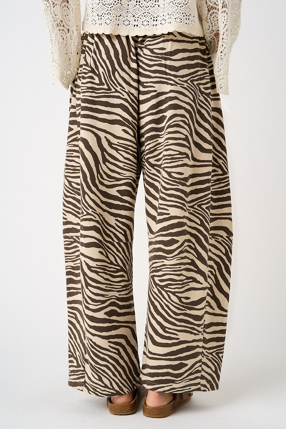 Lou Zebra Print Barrel Leg Pants Brown/Beige
