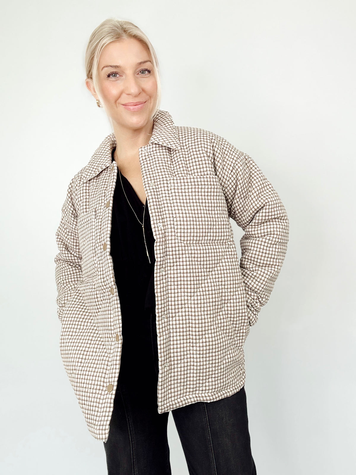 Mary Oversized Checker Print Puffer Jacket