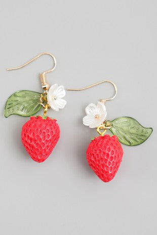 Strawberry Drop & Flower Earrings