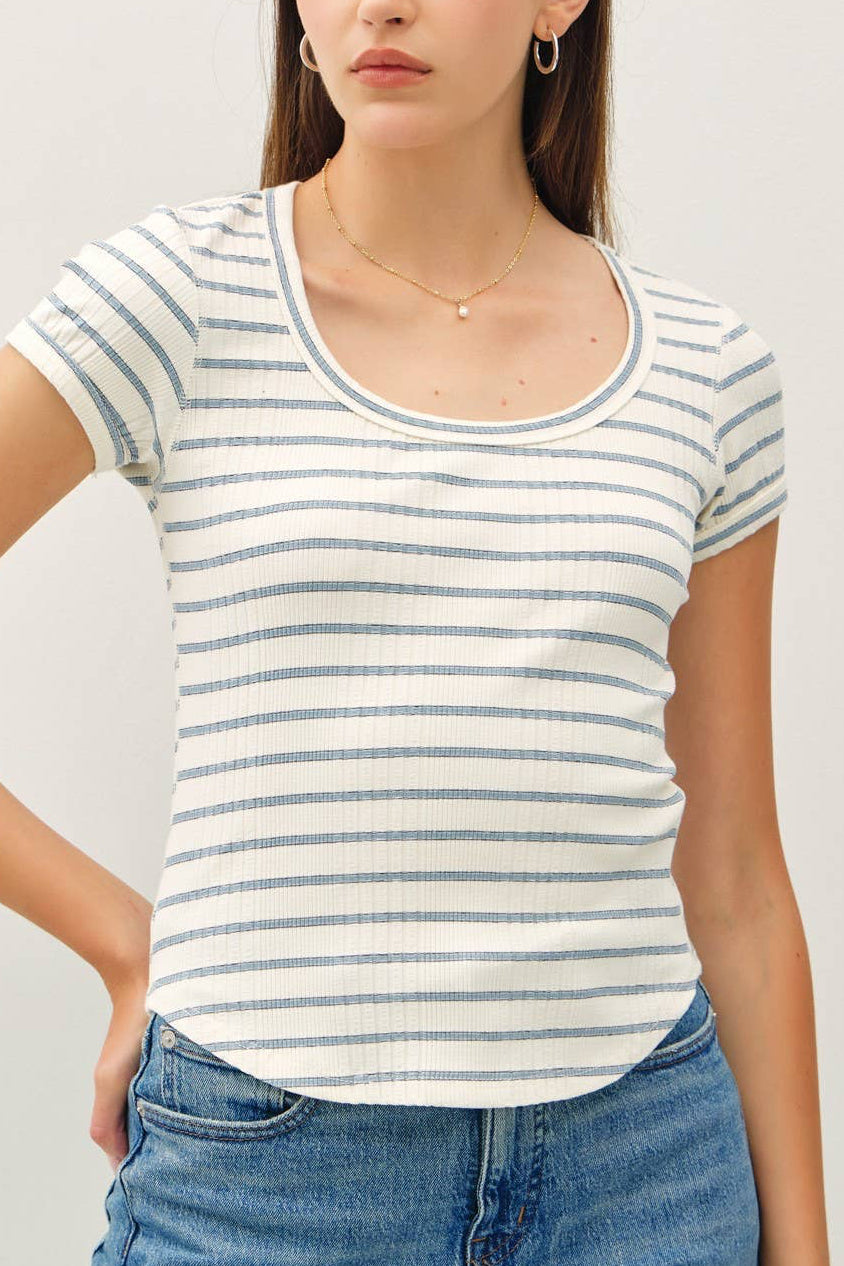 Jules Striped Top Denim Blue