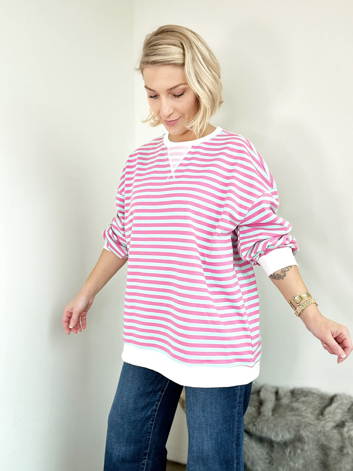 Kodi Striped Sweatshirt Pink/Blue