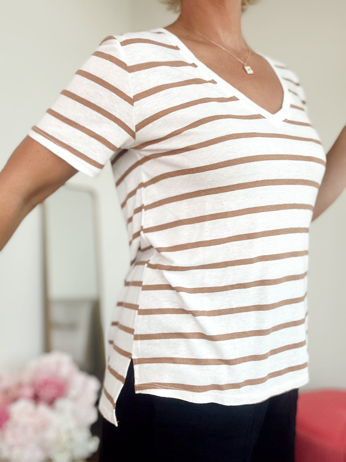 Demi Stripe Tee Toffee