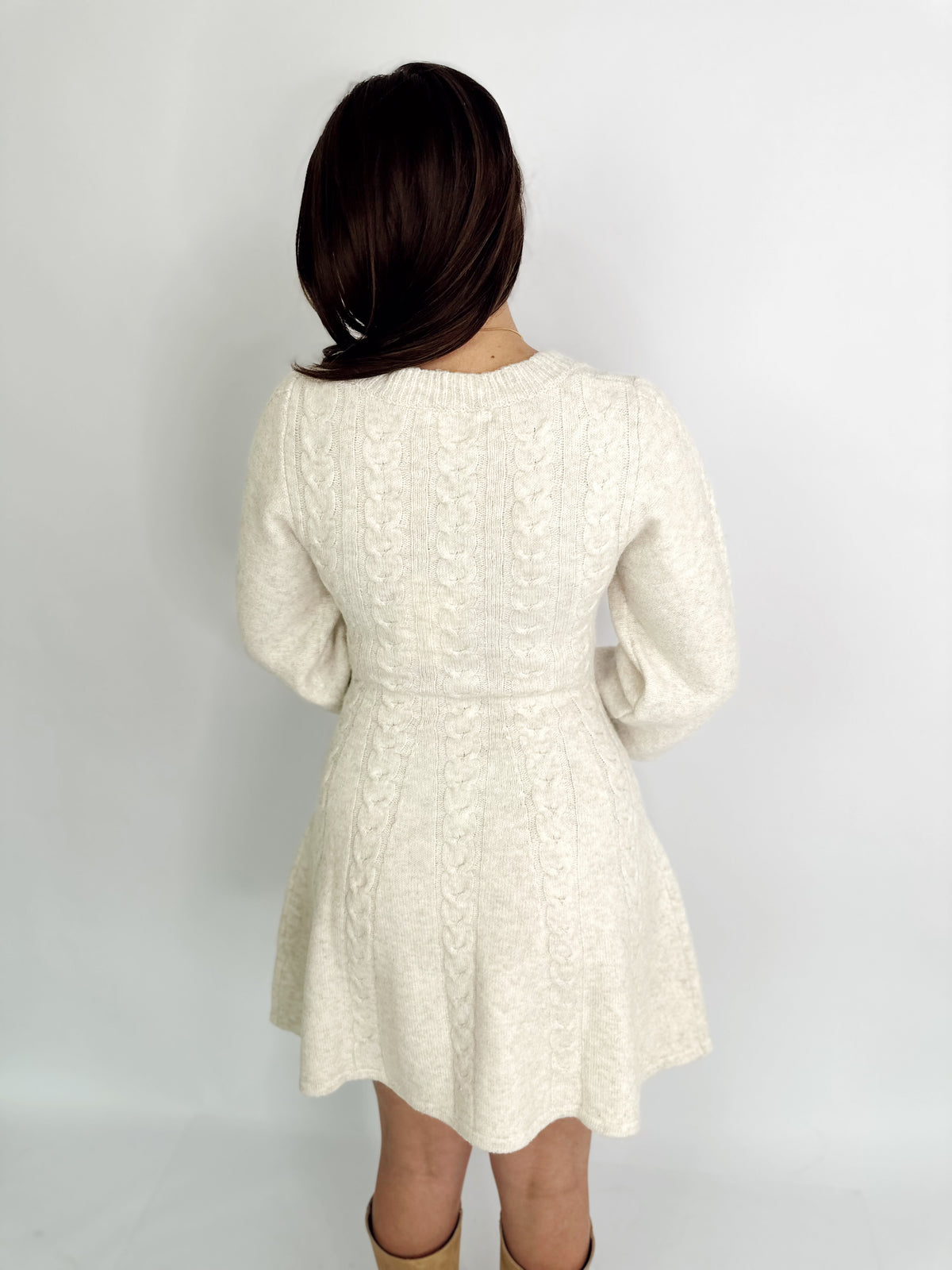 Anita Cable Knit Fit &amp; Flare Mini Dress Oatmeal