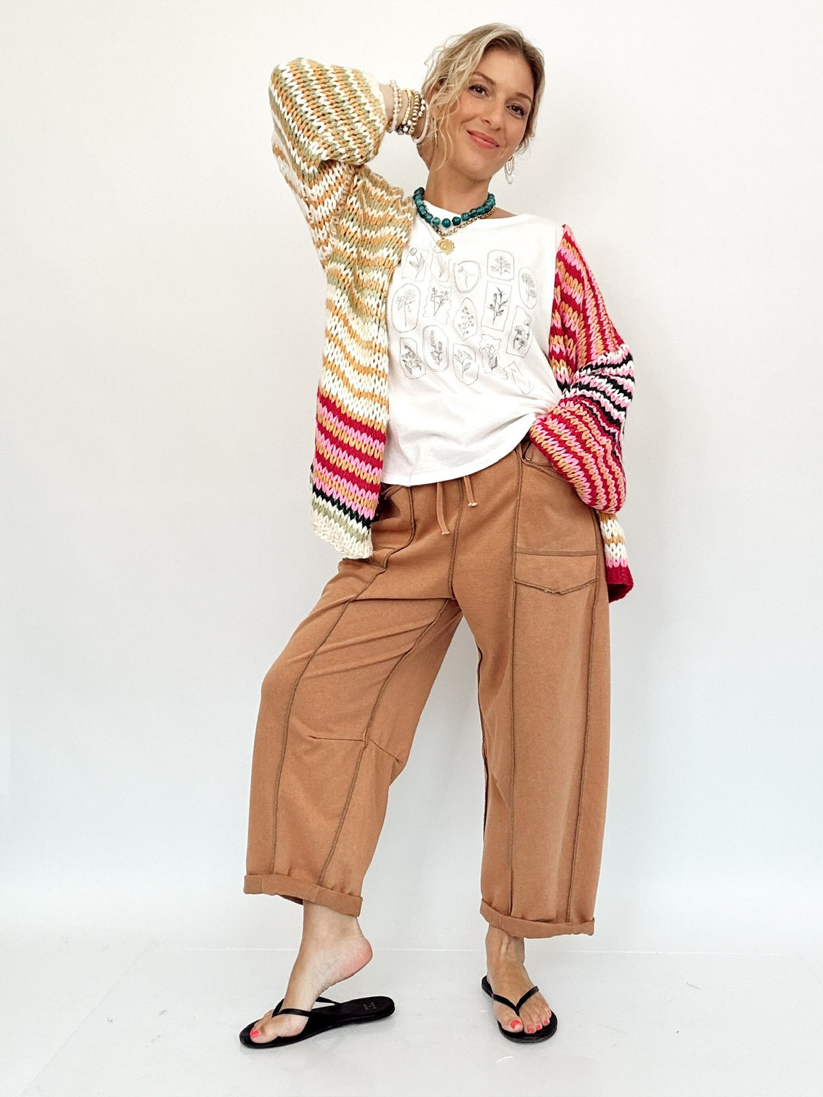 Kim Multi Stripe Chunky Knit Cardigan Cream