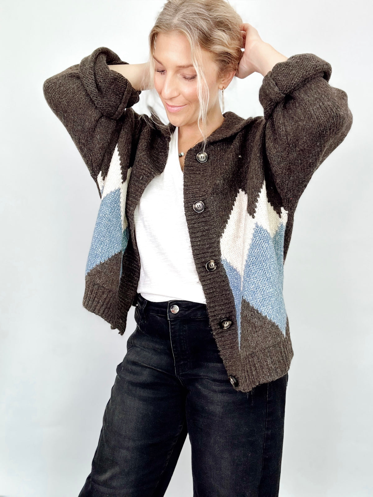 Callie Argyle Knit Cardigan Brown