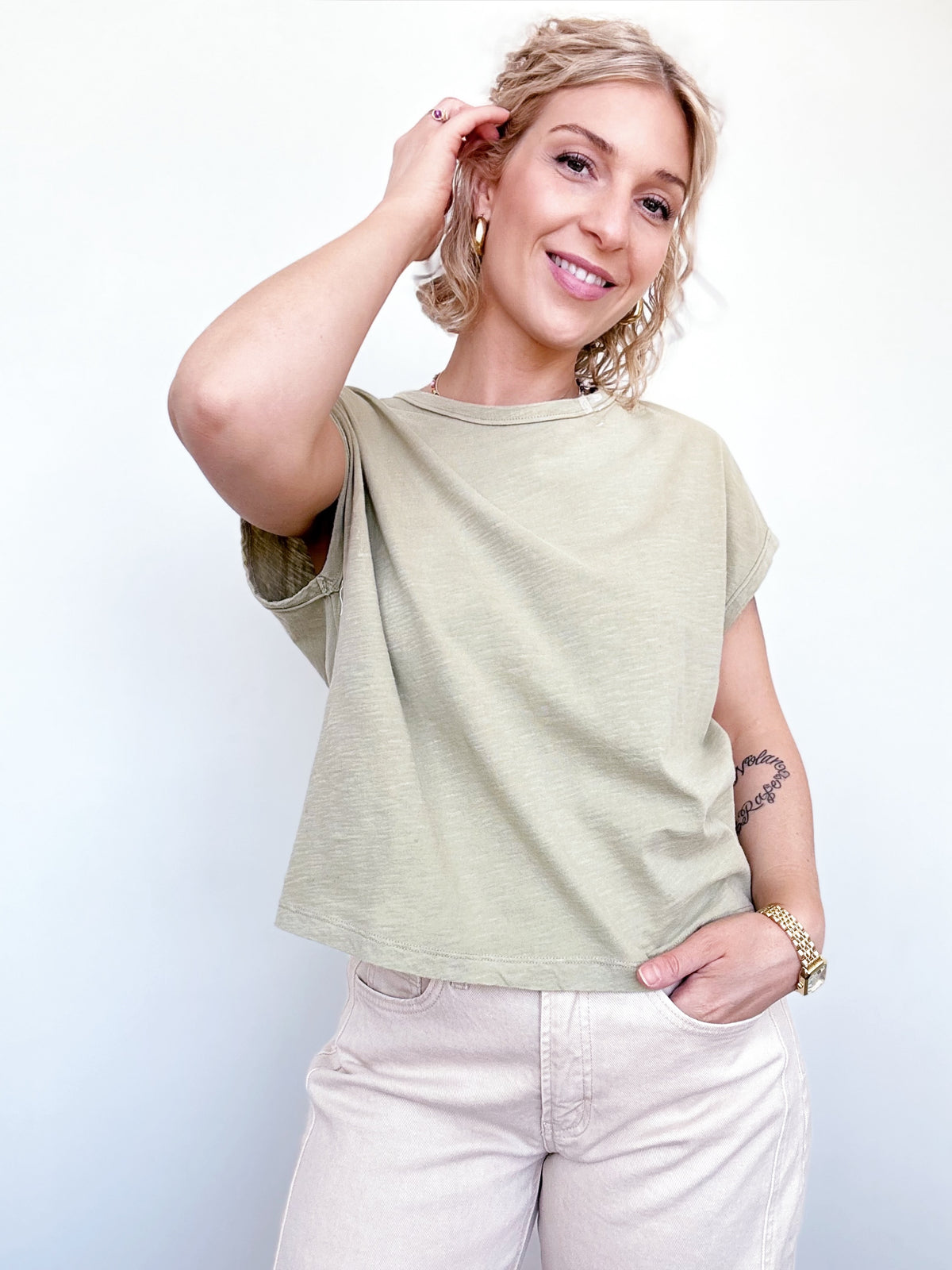 Brenda Boxy Cut Cap Sleeve Tee