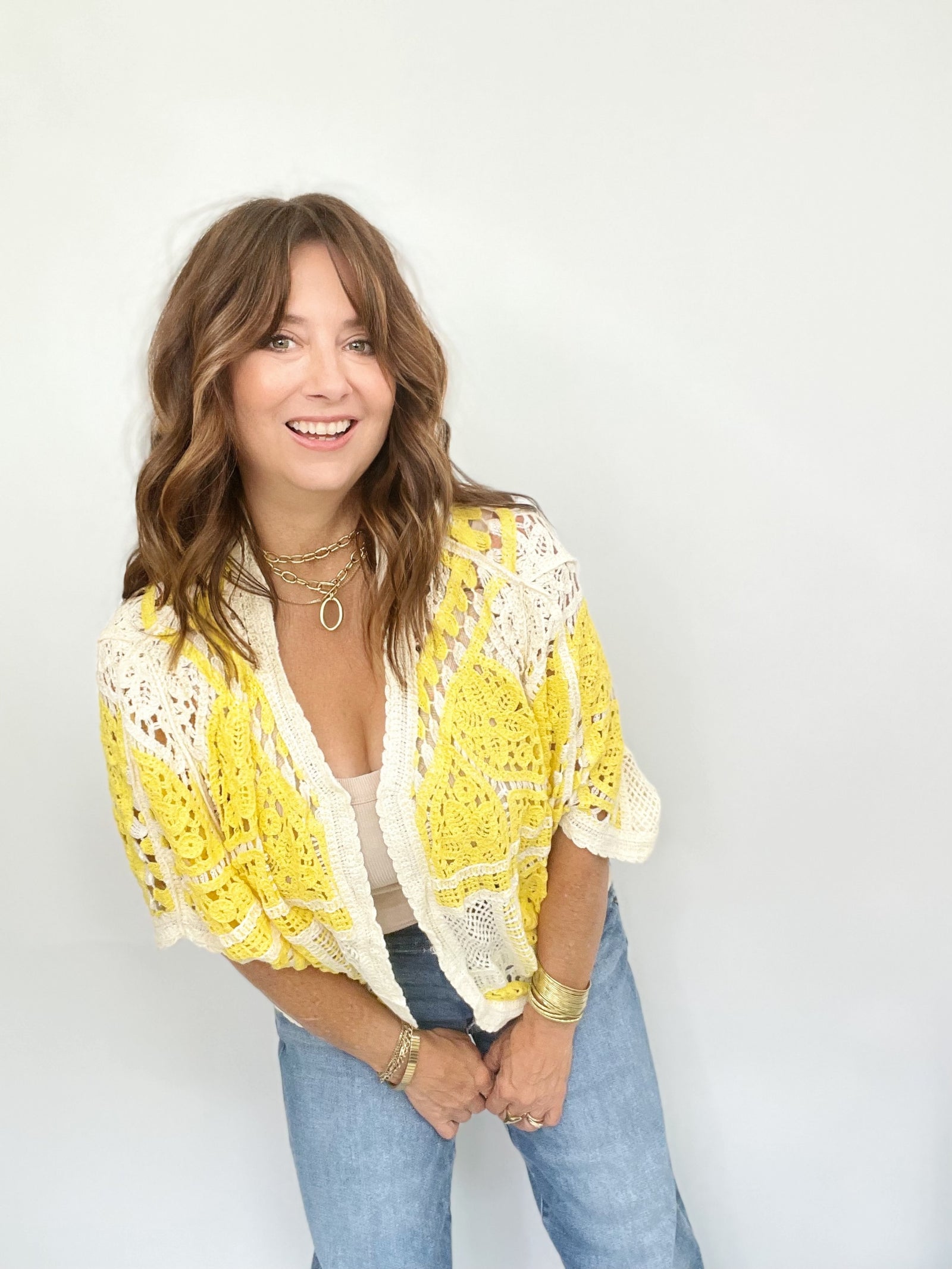 Courtney Crochet Cardigan Yellow Multi