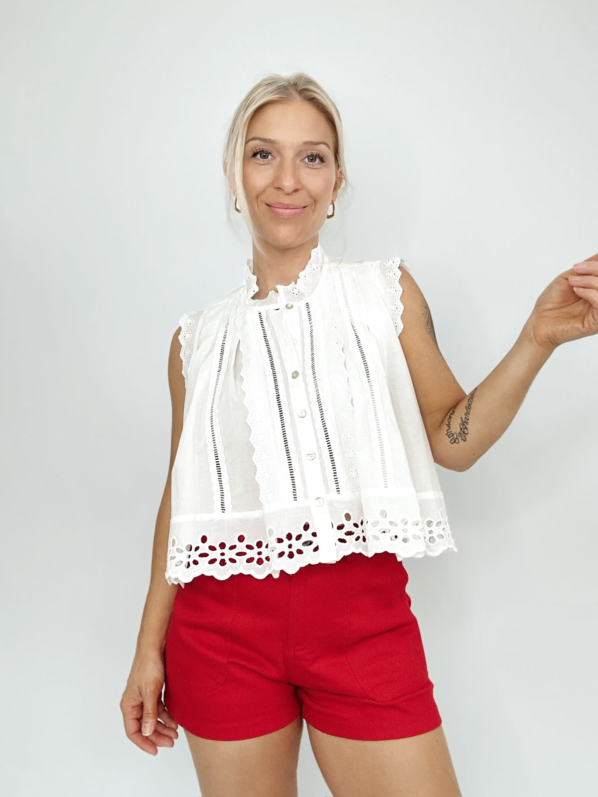 Jasmine Eyelet Sleeveless Blouse