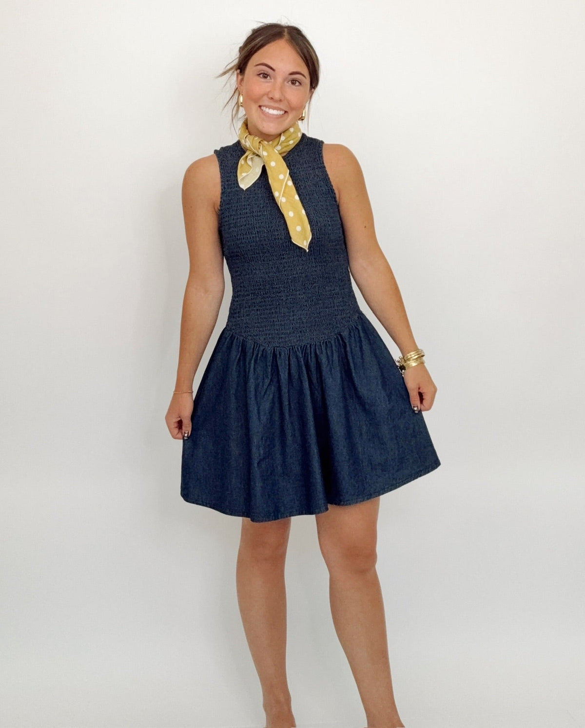 Brie Smocked Denim Mini Dress