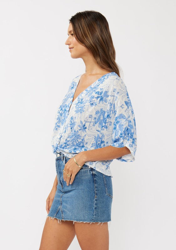 Dania Knot Front Top White/Blue