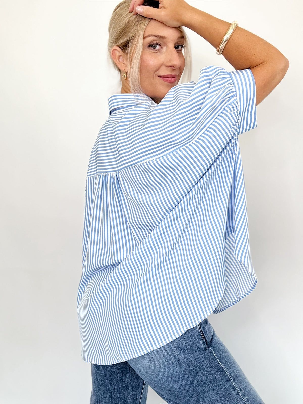 Ellen Button Down Stripe Shirt Blue