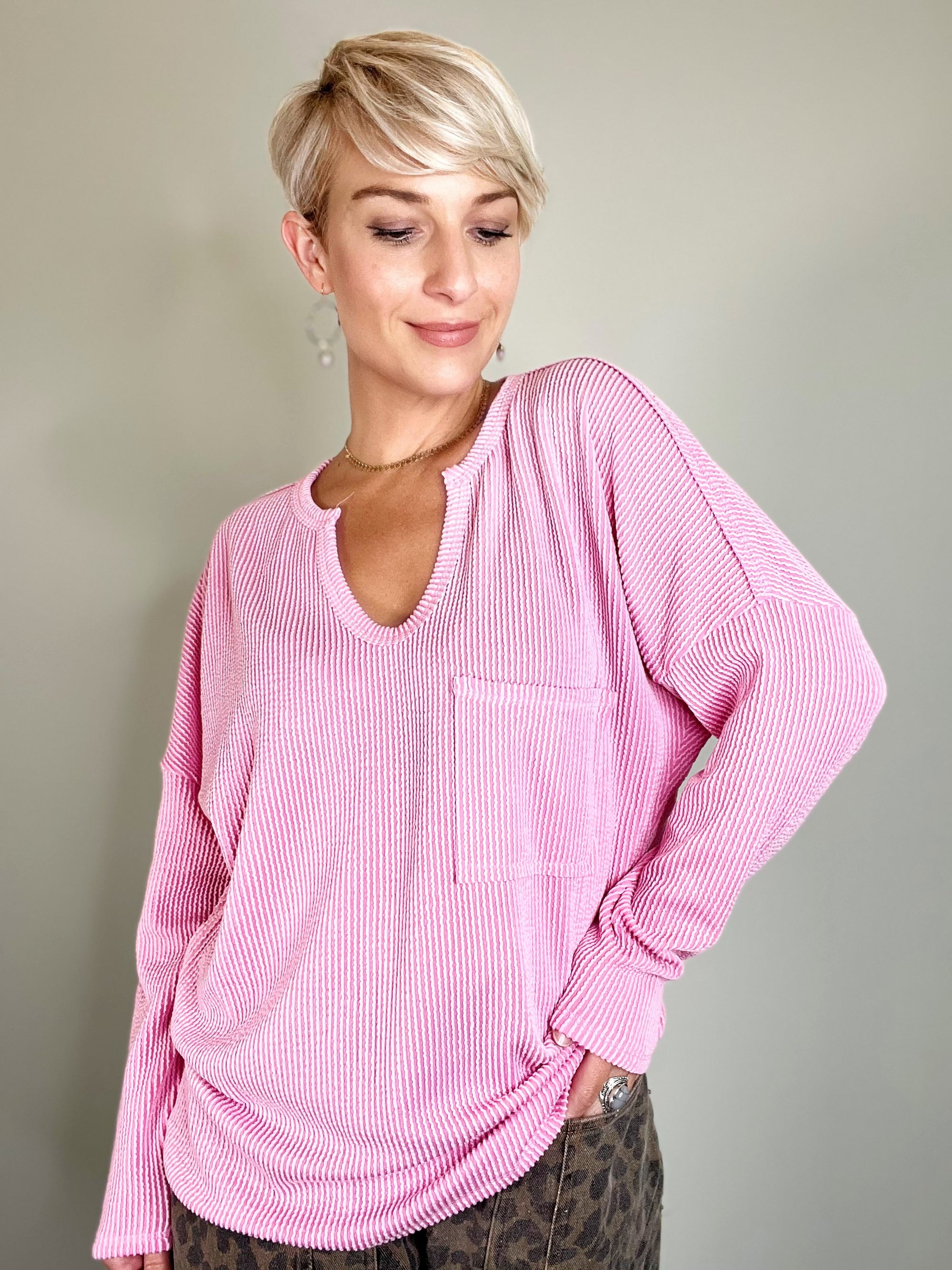 Jensen Textured Rib Top, Pink