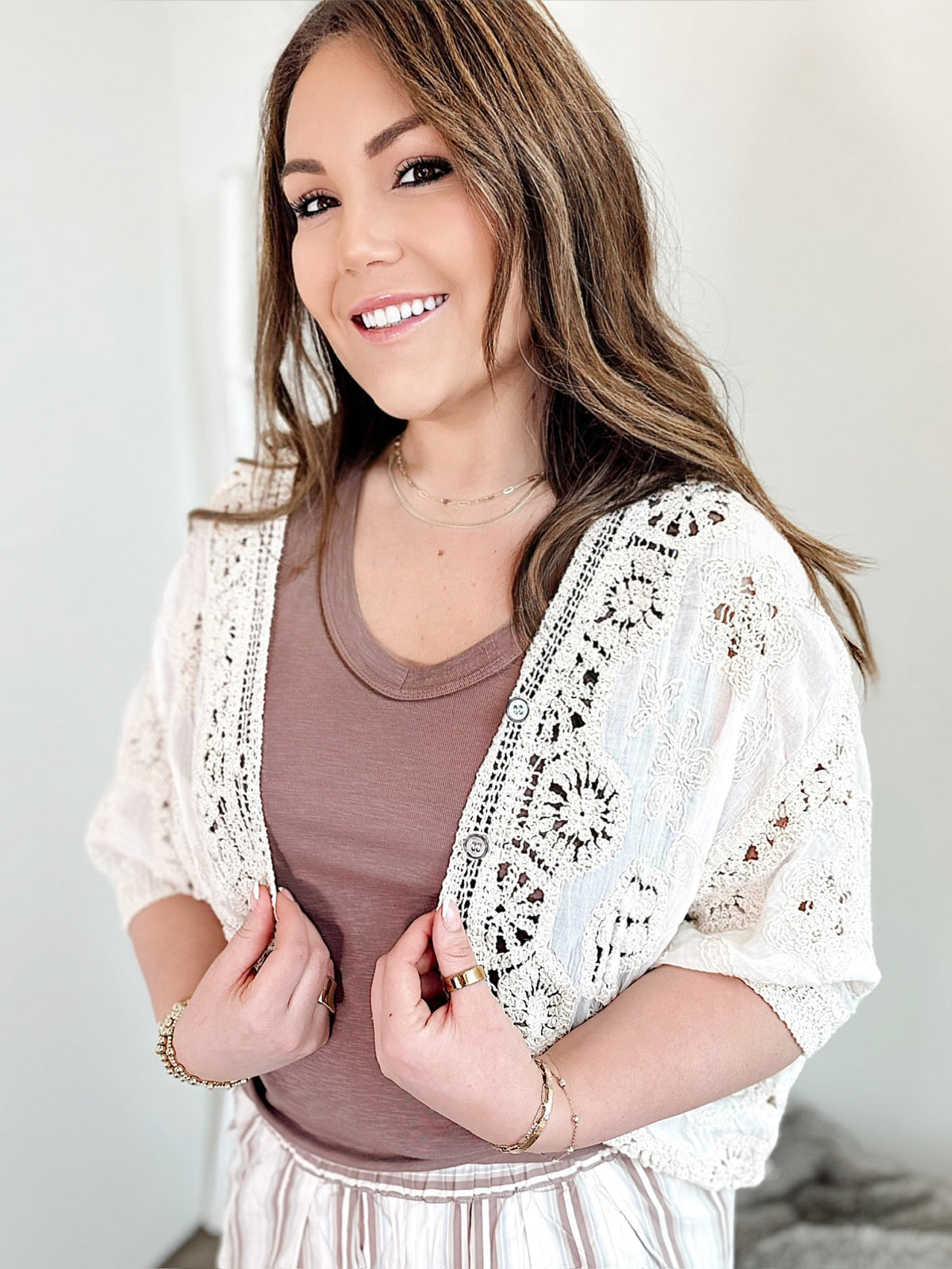 Carol Crochet Cardigan Natural