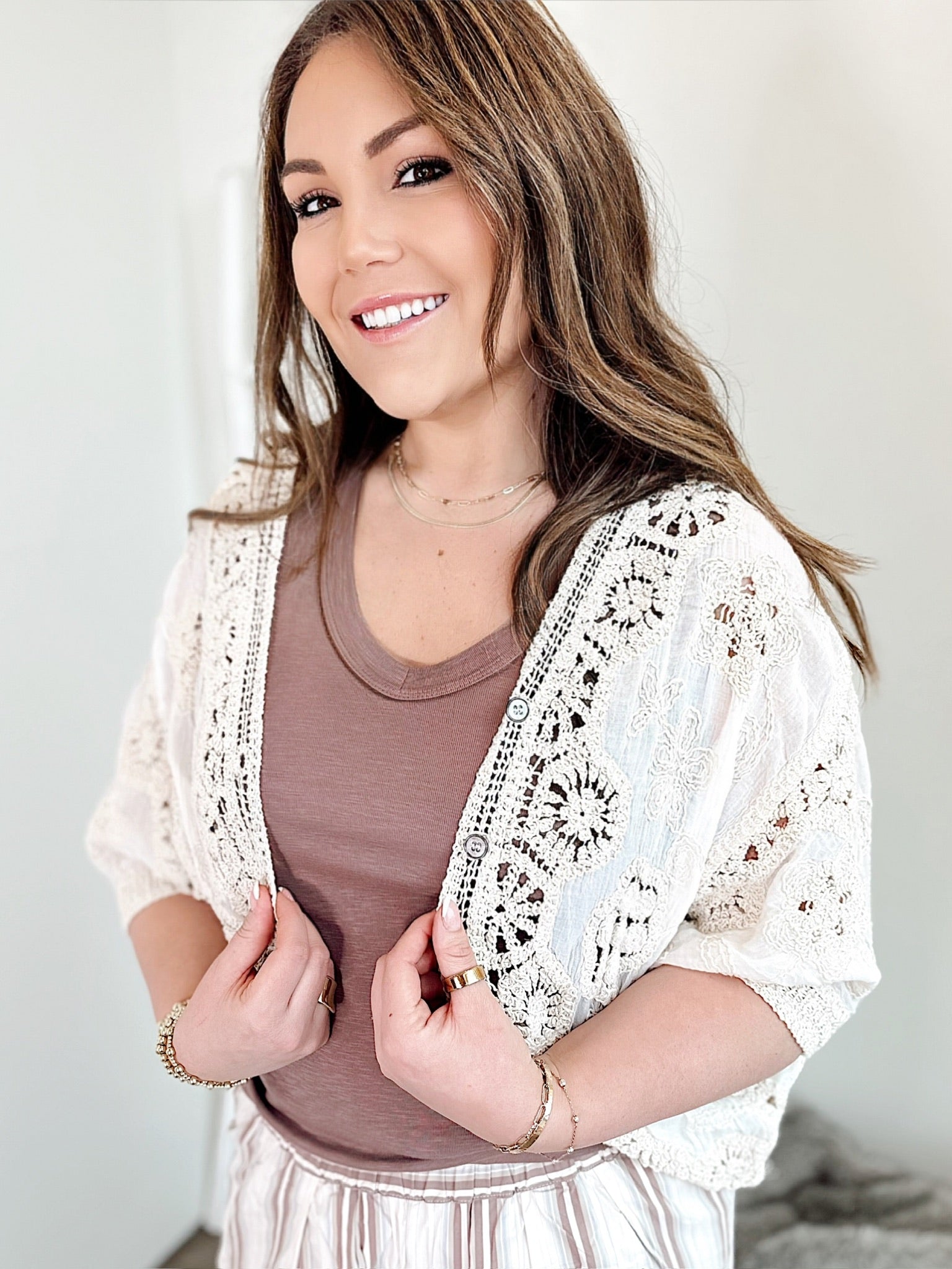 Carol Crochet Cardigan Natural