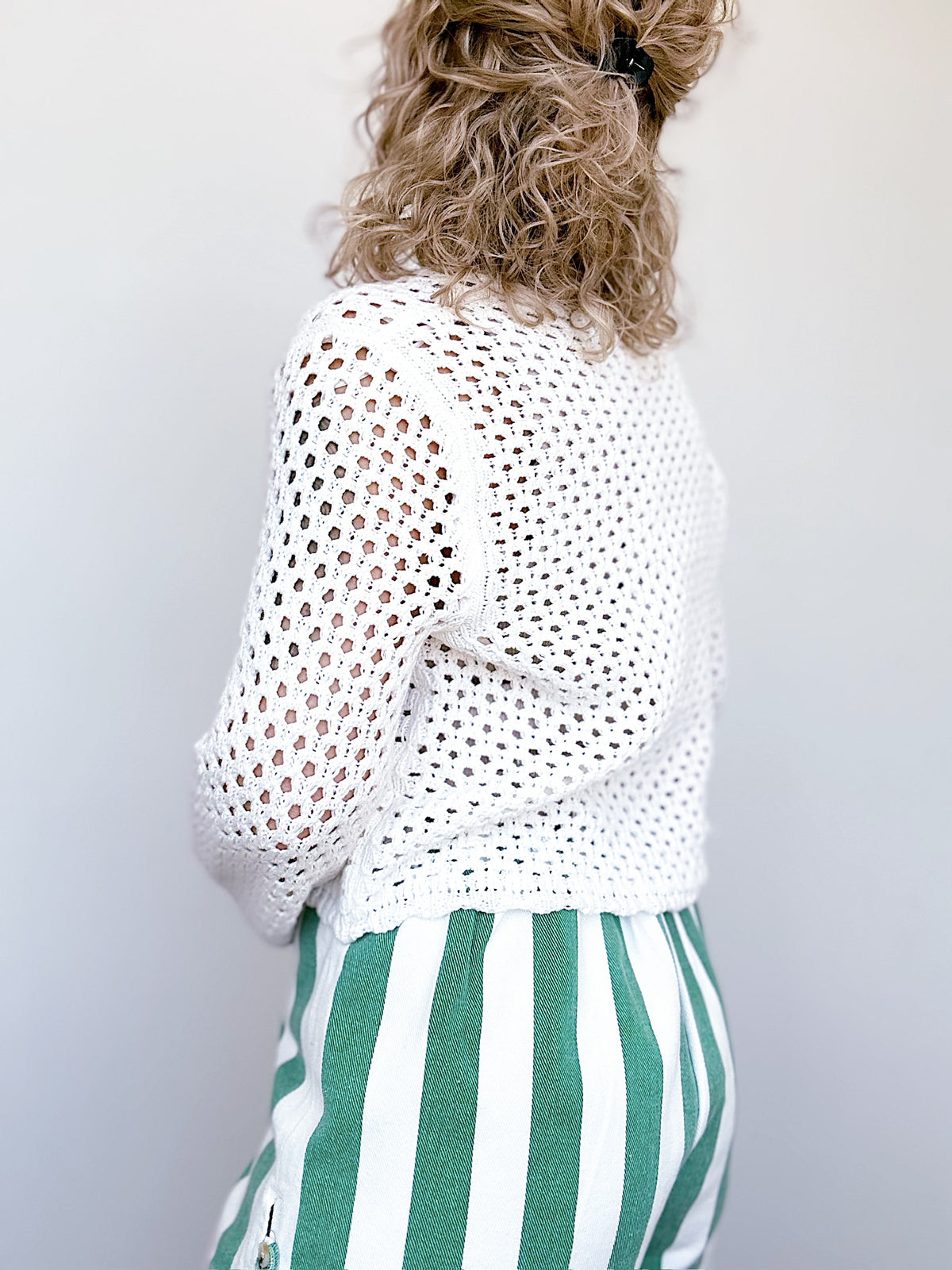 Hadley Crochet Open Knit Sweater Off White