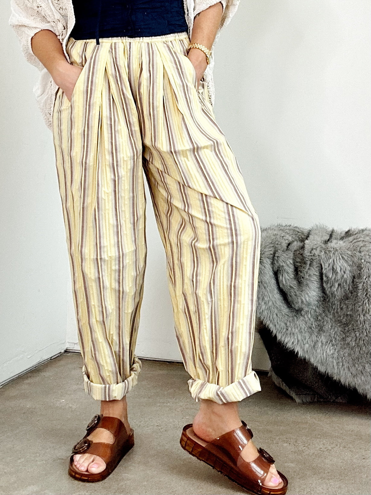 Ashton Striped Parachute Pants Yellow