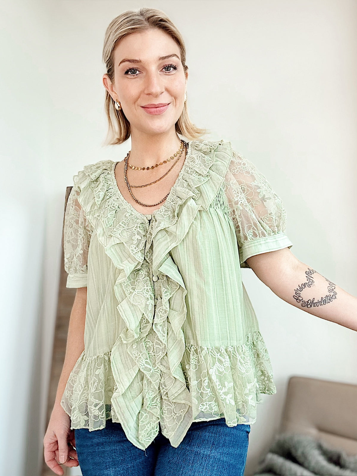 Mercy Peplum Blouse Pistachio