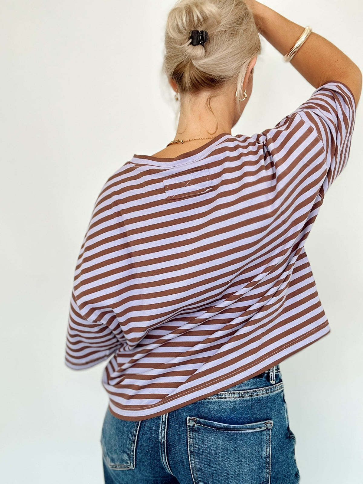 Vivian Stripe Oversized Boyfriend Tee Violet
