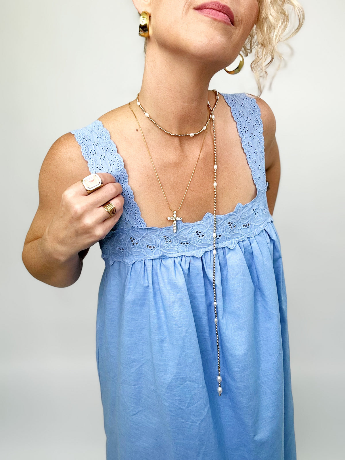 Abigail Linen Mix Mini Dress Blue