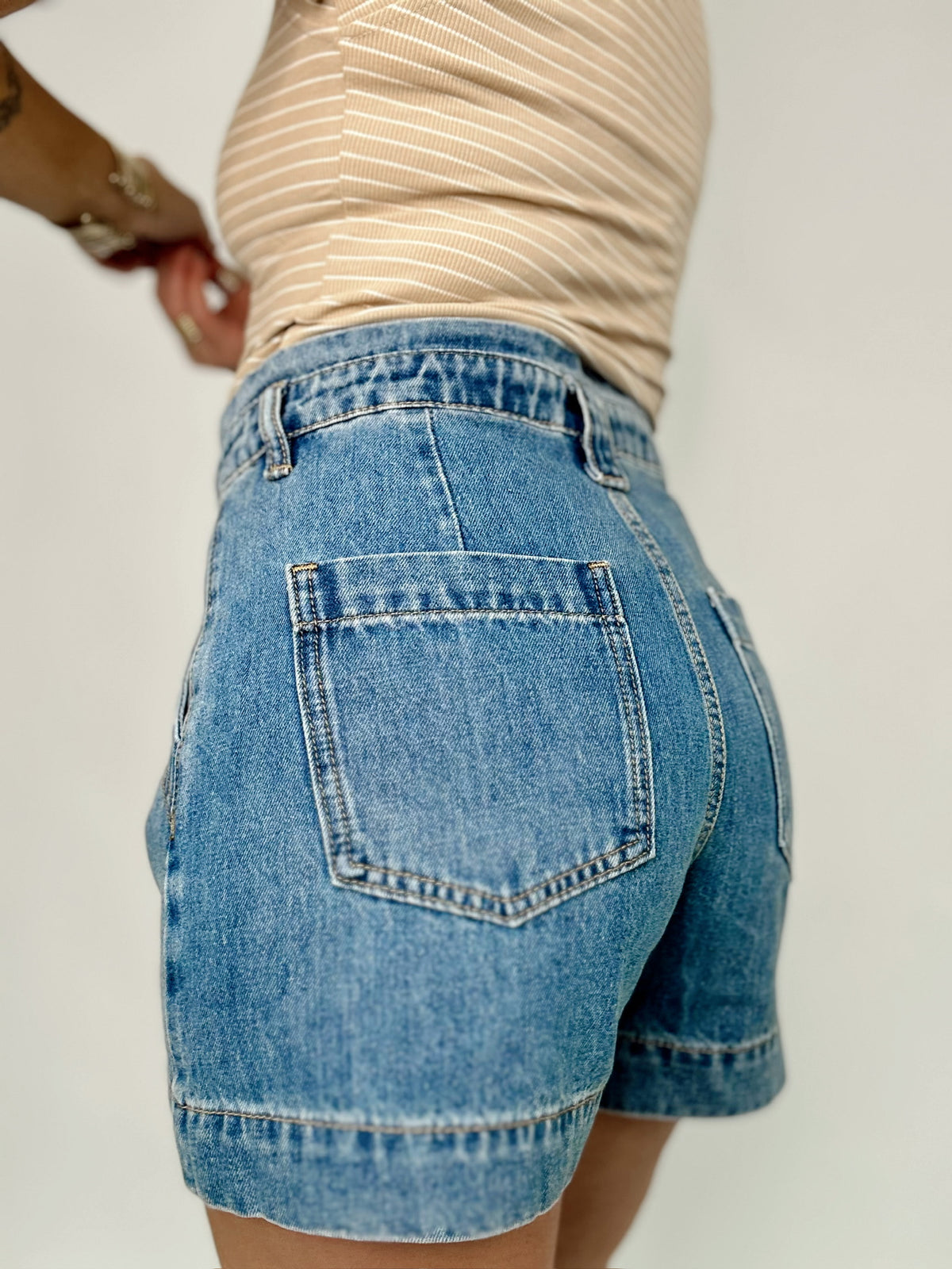 Mae Mid Rise Flare Denim Shorts