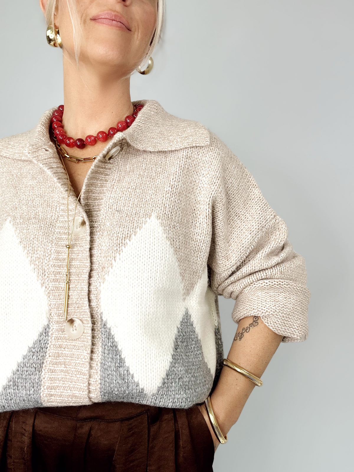 Callie Argyle Knit Cardigan Sand