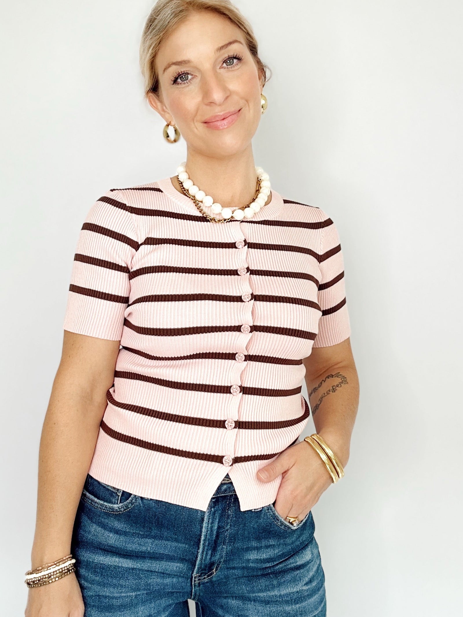 Destiny Stripe Short Sleeve Top