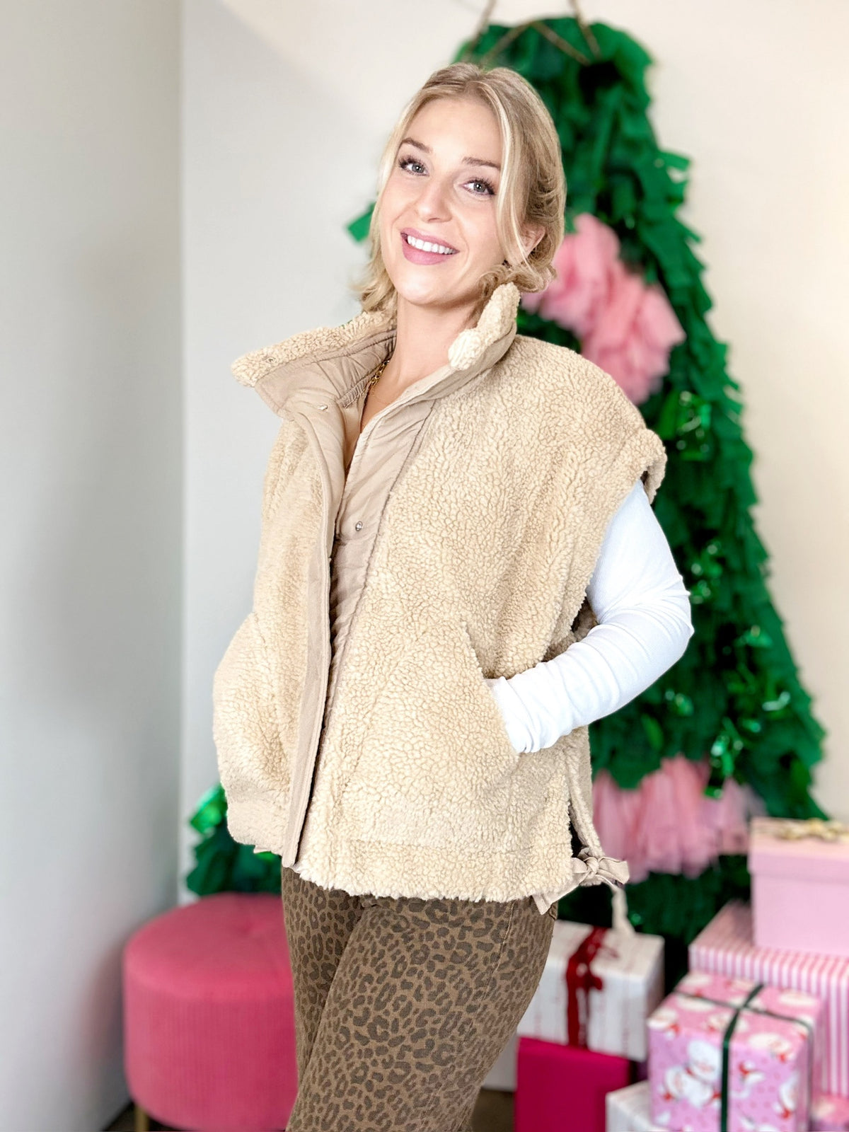 Morgan Sherpa Vest Beige