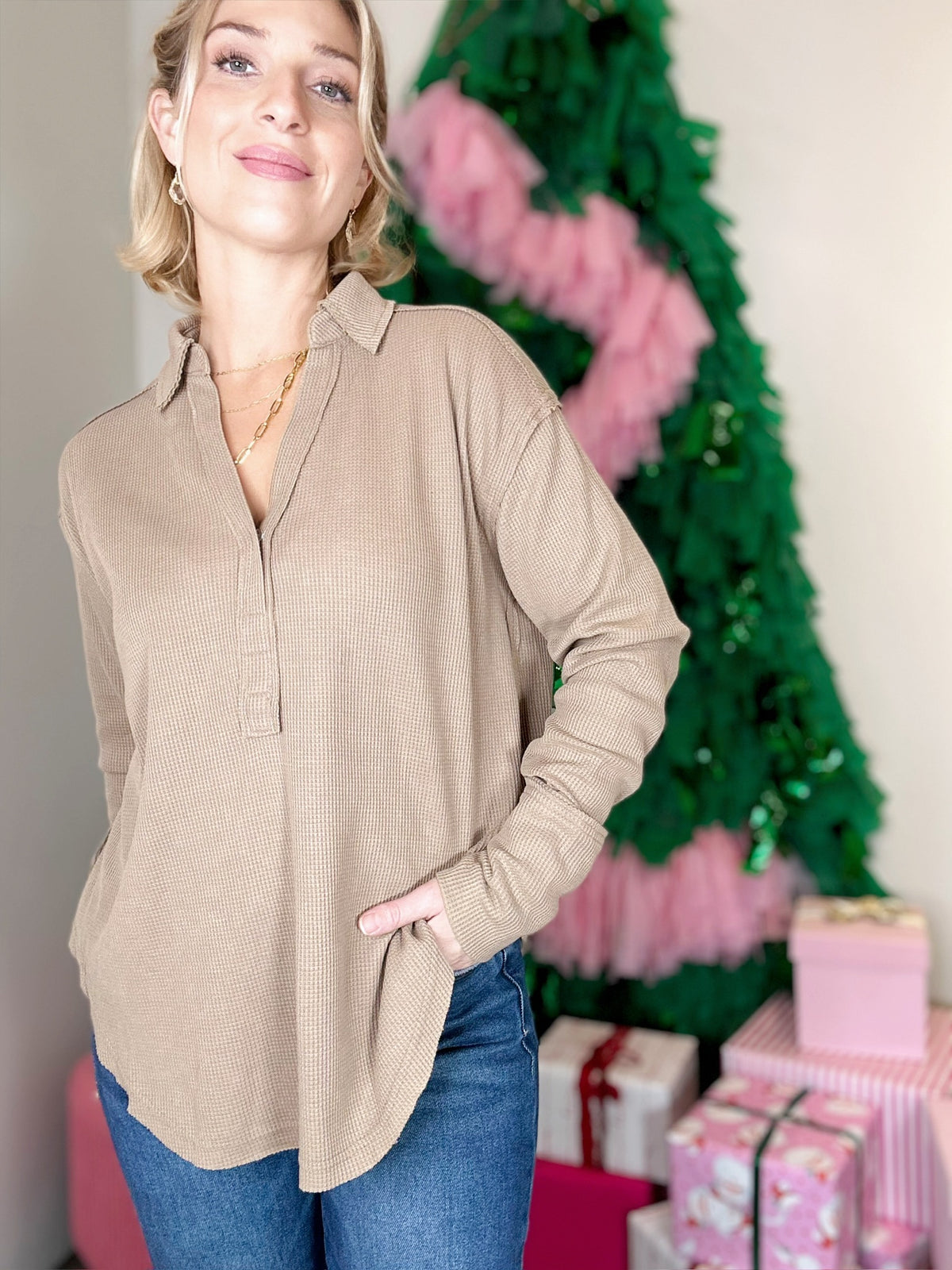 Your Favorite Henley Top Taupe