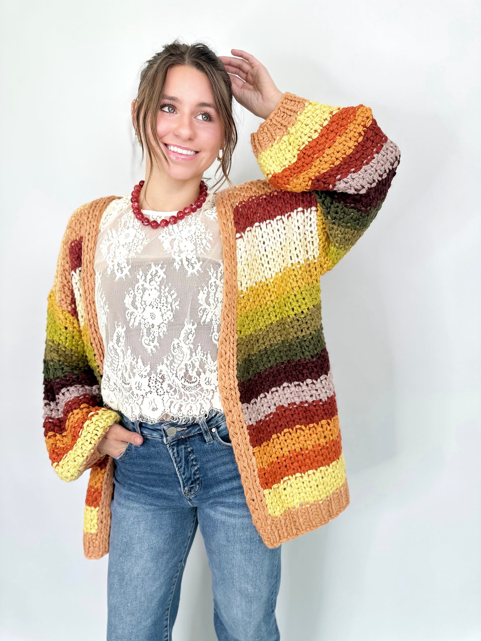 Rana Rainbow Crochet Cardigan Autumn Leaves