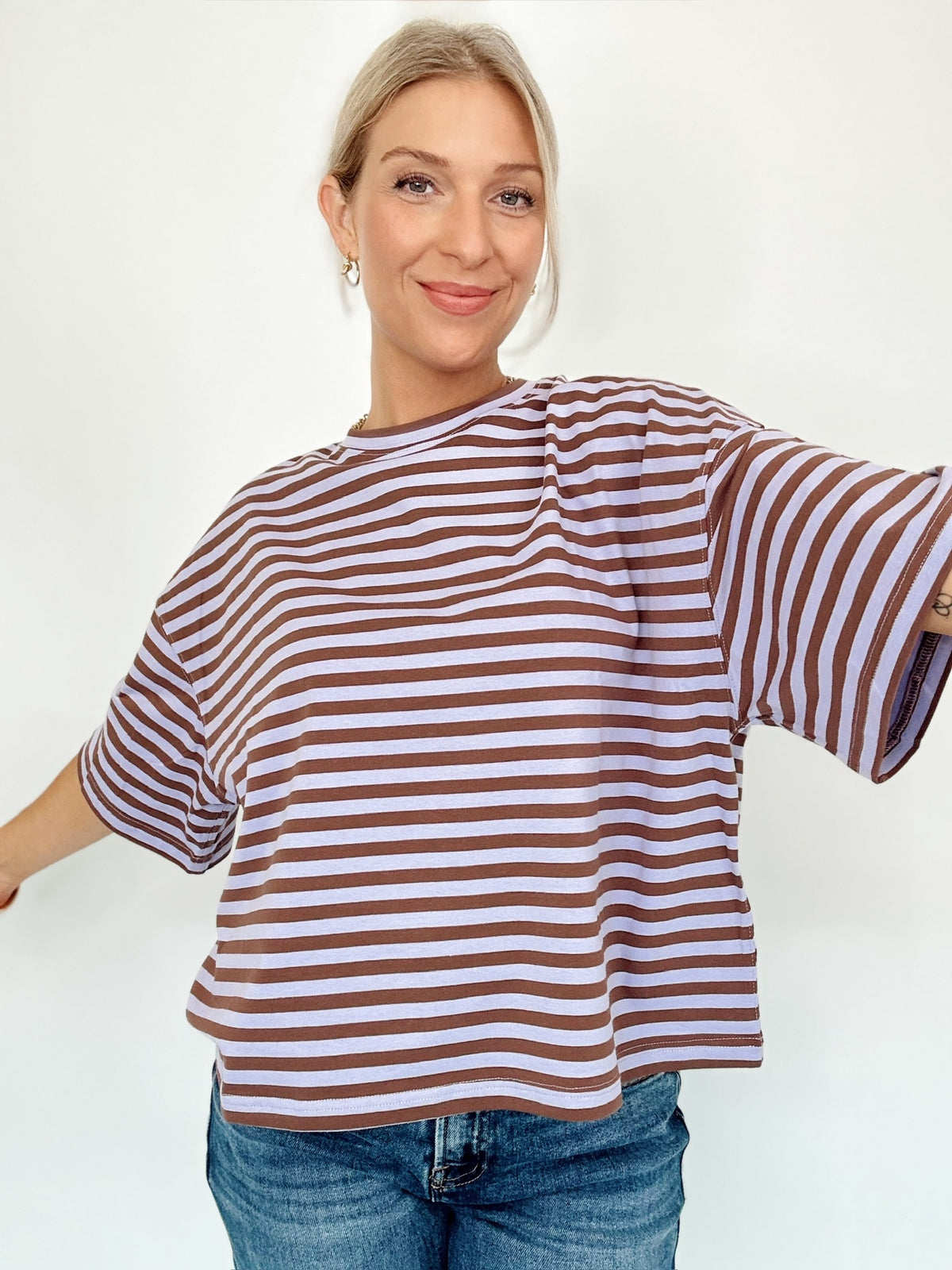 Vivian Stripe Oversized Boyfriend Tee Violet