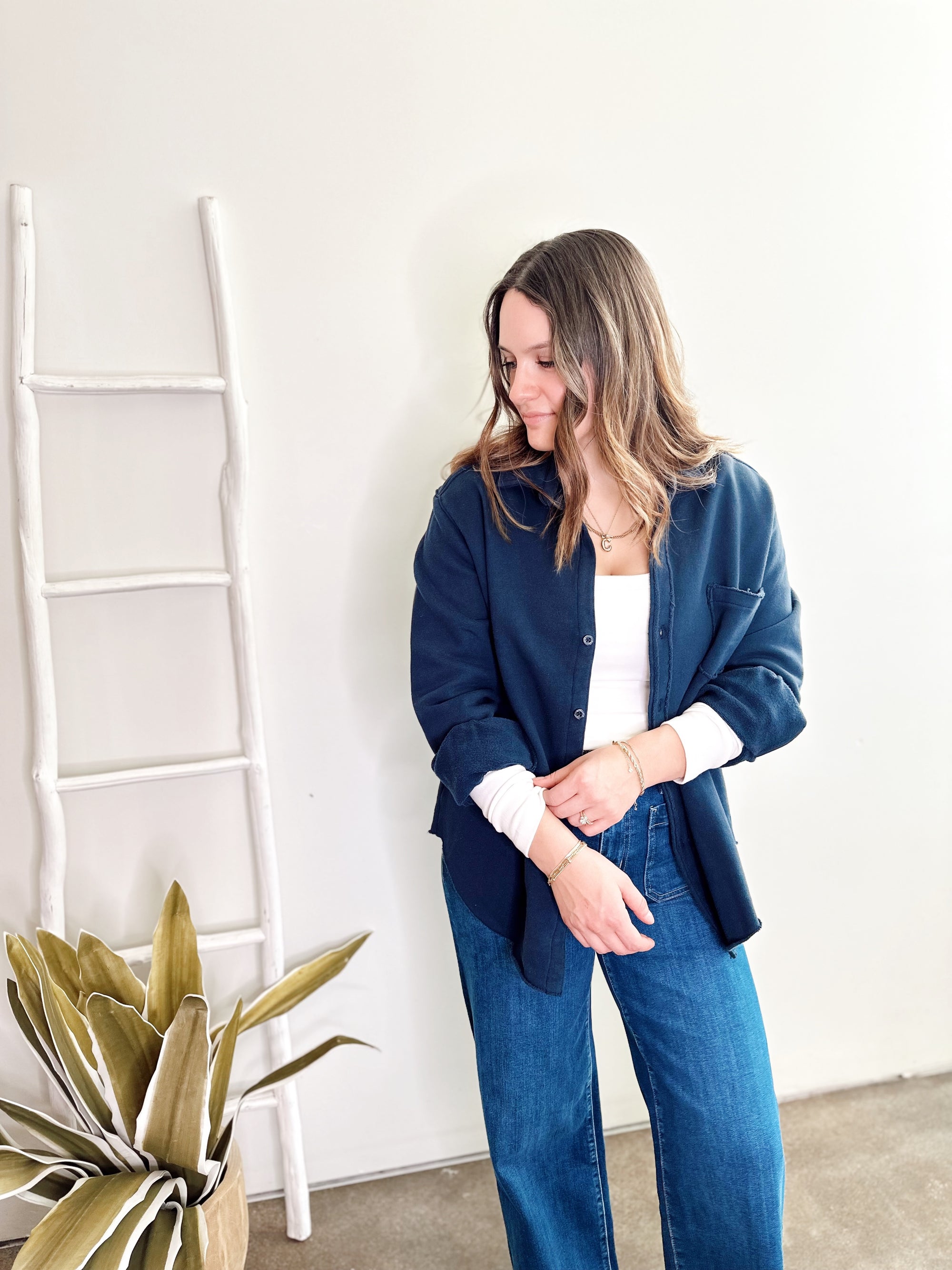 Mandy Fleece Button Down Shacket Navy