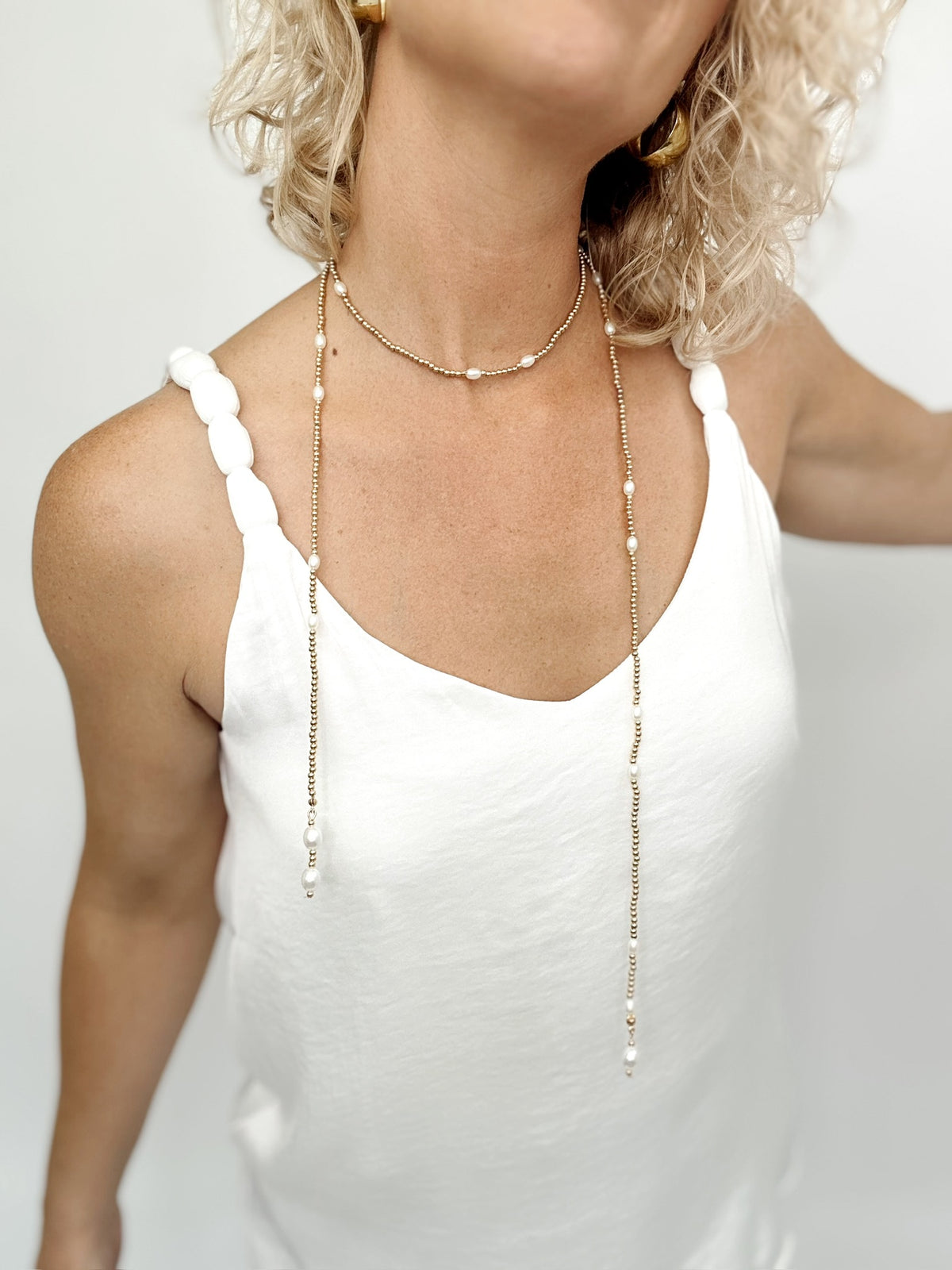 Gina V-neck Accent Strap Tank Off White