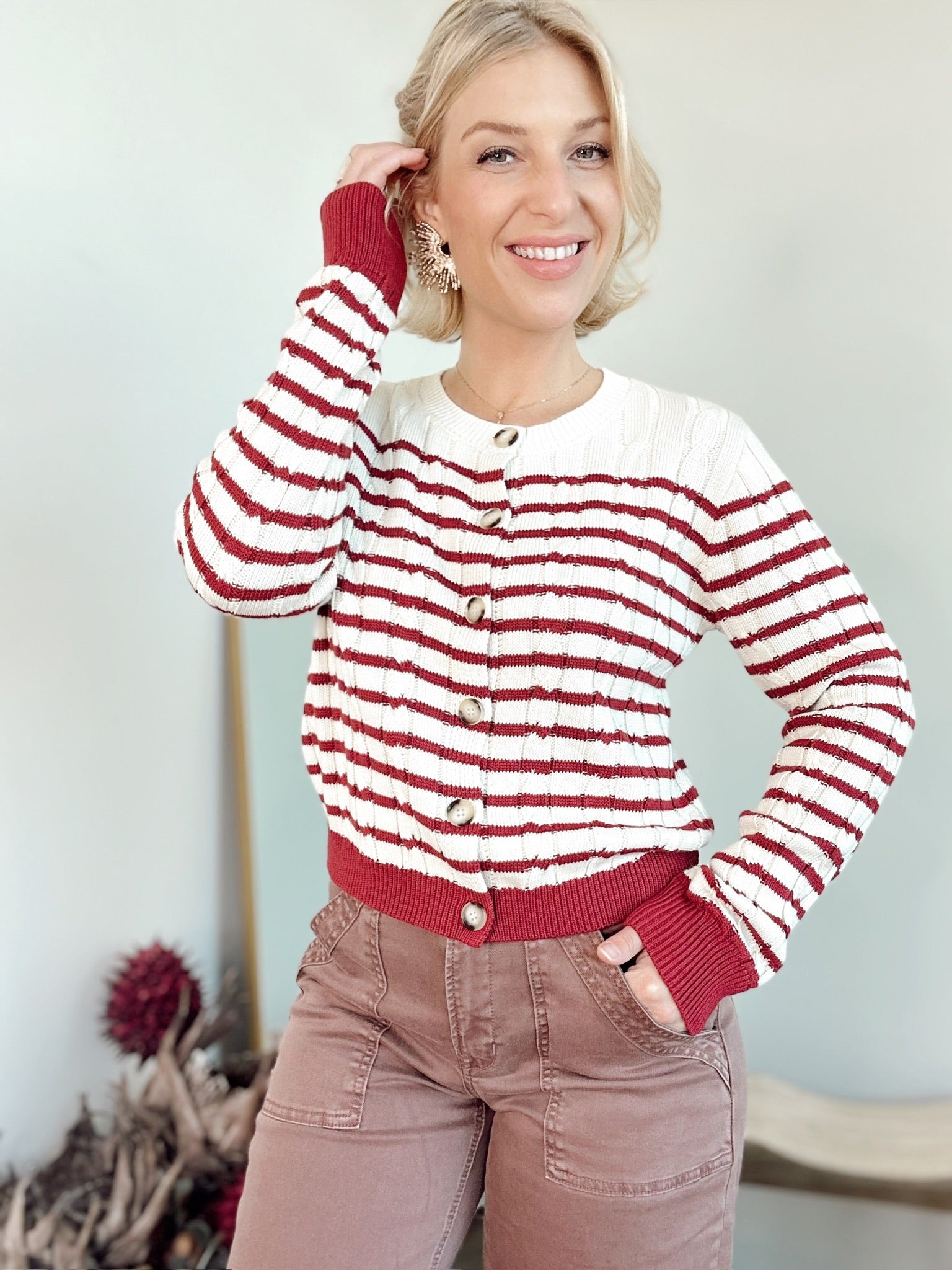 Kailey Stripe Cable Cardigan